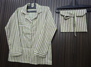 Green Striped Women's <b>Pajama</b> Set 100% Cotton Full Sleeve Casual Loose Fit Summer Woven Fabric Button Fly - Product Image 5