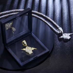 Pendentif Éclair en Argent Sterling 925 avec Moissanite Givrée, Breloque Poing pour Hommes, Bijoux Hip-Hop, Logo Personnalisé Disponible - Product Image 2
