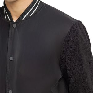Chaqueta Varsity Negra para Hombre, Chaqueta Letterman de Béisbol con Botones a Presión, Cuello y Puños Acanalados, Ropa Casual Urbana, Fabricante de Logotipos Personalizados - Product Image 6