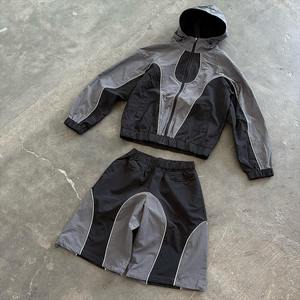OEM Factory Clothing Manufacturers Custom Waterproof Polyester Nylon Windbreaker Tracksuits <b>Zip</b> <b>up</b> <b>Jacket</b> Hoodies and Shorts Set - Product Image 5