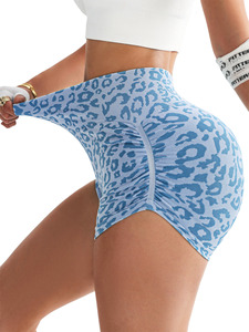 High Waist <b>Leopard</b> <b>Print</b> Sport <b>Shorts</b> For <b>Men</b> Elastic Waistband Knitted Spandex Breathable <b>Short</b> Length - Product Image 2