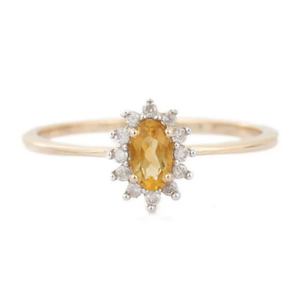 14K Gold Natural <b>Citrine</b> and Diamond Statement Signet <b>Ring</b> Resizable Wedding Band - Product Image 1
