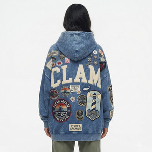 Sweat à capuche oversize pour femme, style streetwear, patchwork, en coton respirant, à manches longues, coupe ample, en molleton - Product Image 2