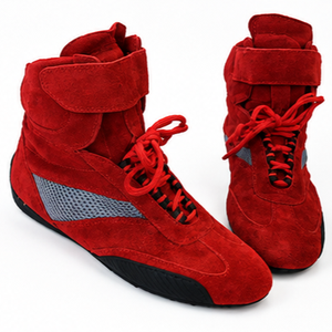 Bottes de moto en cuir véritable rouge, hauteur cheville, fermeture auto-agrippante, doublure en maille respirante, semelle extérieure en caoutchouc, semelle intermédiaire en EVA, légères, couleur unie - Product Image 1