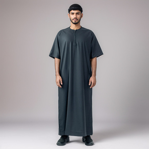 <b>Men's</b> Black <b>Thobe</b> Long Sleeve Floor-Length Cotton Traditional Kurta Modest Prayer Wear for Adults Middle East Style - Product Image 3