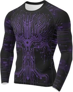 Custom Printed Long Sleeve Rash Guard <b>Compression</b> <b>Shirt</b> <b>for</b> <b>Men</b> with Circuit Design Full Sleeve Quick Dry - Product Image 5