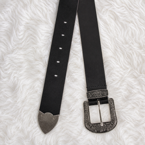 Ceinture en cuir noir style western avec boucle florale gravée en argent, ceinture de cowboy pour hommes et femmes, accessoires de mode en gros pour fournisseurs - Product Image 6