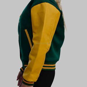 Fabricant de vestes universitaires Letterman 100% en laine personnalisées Manches en cuir véritable jaune avec broderie en chenille - Product Image 3