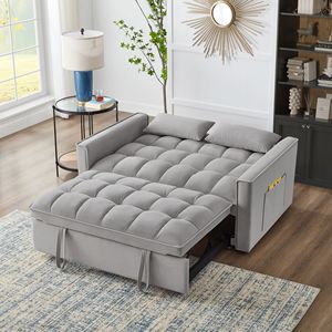 Divano Letto 4-in-1 Trapuntato con Braccioli e Tasche Portaoggetti, Schienale Regolabile, Funzione Estraibile Multifunzione - Product Image 2