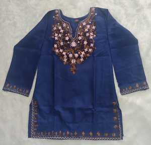 <b>Indian</b> Trendy Blue Embroidered Cotton TunicWith White Pants Traditional <b>Indian</b> Casual Wear Regular Fit All Seasons Style <b>Top</b> - Product Image 6