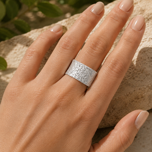 925 <b>Sterling</b> <b>Silver</b> Birch Bark Open <b>Band</b> <b>Ring</b> Bohemian Style Wide Textured Organic Nature <b>Ring</b> for Women Everyday Wear - Product Image 5