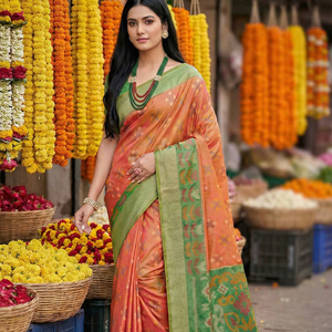 Designer pochampalli silk blend <b>saree</b> for women | wedding & - Product Image 1