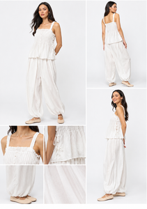 Ensemble deux pièces de qualité supérieure pour les vacances - Haut court sans manches et pantalon long ample - Vente en gros - Product Image 3
