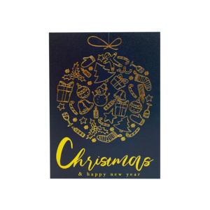 Carte de vœux de Noël élégante en papier doré brillant estampé, élément décoratif festif pour les célébrations des fêtes - Product Image 1