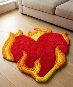 Tapis de luxe en laine tuftée à la main, motif Cœur Flamboyant, antidérapant, doux et décoratif, pour chambre, salon et décoration intérieure moderne - Product Image 2