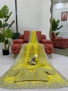 Lehenga Saree de Georgette de Seda Pesada Vichitra de Primera Calidad, Listo para Usar, para Bodas Tradicionales, Graduaciones, Diwali, Fiestas de Verano - Product Image 5