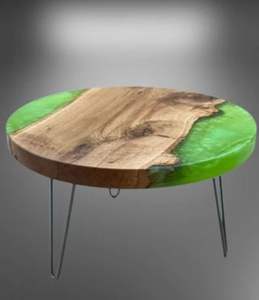 Taburete de Madera y Resina con Base de Metal, Otomana de Resina Epoxi, Mesa Auxiliar, Mesa de Centro, Muebles para Sala de Estar - Product Image 2