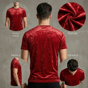 Men's Red Velour T-Shirt Short Sleeve O-Neck Regular Fit Velour Tee Shirt Men Casual Wear Velvet TShirts Mens - Product Image 3