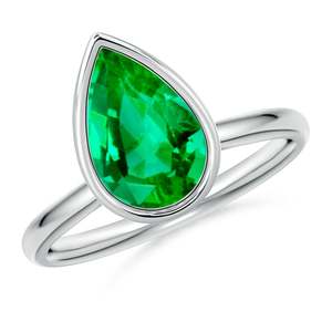 Bague de fiançailles solitaire en or massif 14 carats avec émeraude taille poire sertie clos, faite à la main, bijoux fins personnalisés pour mariage - Product Image 1