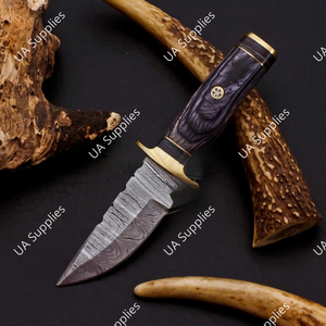 Hot Selling 2026 New Design Damascus Steel Fixed Blade Drop Point 15 cm Black Pakka Wood Handle Brass Guard Durable Razor Knife - Product Image 5