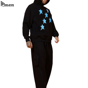 Nouvel ensemble de survêtement pour homme à capuche, imprimé écran étoiles, style streetwear, couleur unie, haute qualité, séchage rapide, respirant, 100 % coton - Product Image 3