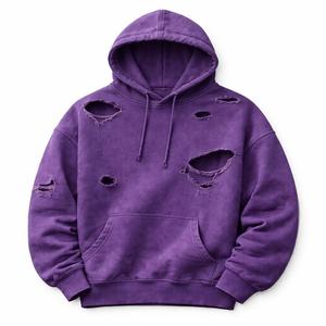 Hoodie d'hiver surdimensionné personnalisé, effet vieilli, déchiré, lavage vintage, pull streetwear en molleton épais, logo personnalisé, couleur OEM ODM - Product Image 1