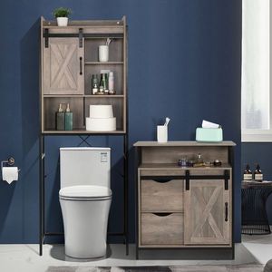 Mobiletto con Ante Scorrevoli in Stile Retrò in MDF con Telaio in Ferro Triaminato e Scaffale a Due Livelli per Bagno - Product Image 3