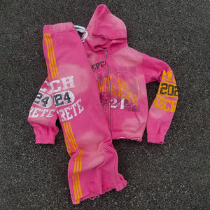 Conjunto de Sudadera con Capucha y Pantalones Deportivos Acampanados Rosa Personalizado para Adultos, 100% Algodón, Diseño Casual con Salpicaduras de Pintura, Logotipo Personalizado, Marca Privada para Hombre - Product Image 6