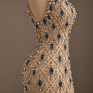 Vestido de Sirena con Cristales Color Verde Azulado Real - Product Image 5