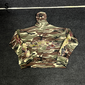 Sweat à capuche zippé personnalisé imprimé camouflage brodé, patchwork, 100% coton, tissu French Terry, double couche, respirant, écologique - Product Image 2