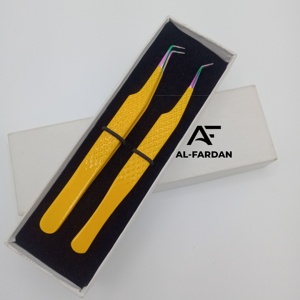 Pinces à cils en gros, 45/90 degrés, multi-pointes, couleur jaune fluo, pointe en fibre, avec boîtes cartonnées - Product Image 2