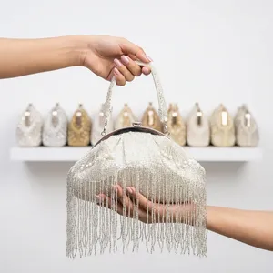 <b>Top</b> selling Beaded Purse Silver Beaded Fringe Clutch Purse Bridal Wedding Evening Bag Women Tassel Purse Handbag At Best Price - Product Image 3