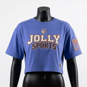 Camiseta Corta de Algodón Jersey de 220 GSM para Mujer, Color Azul Clásico, Tacto Suave, con Logotipo Gráfico Personalizado - Product Image 3