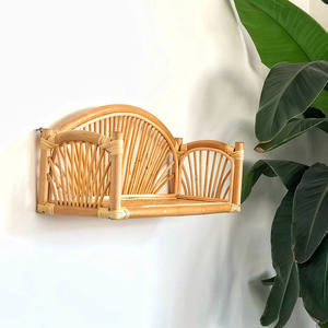 Natural Sunburst Rattan wall-mounted <b>shelf</b> Geometric Bamboo Floating Racks <b>Bedroom</b> Living Room Plant Book Decorative <b>Shelf</b> - Product Image 3