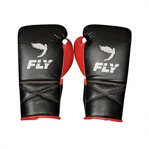 Guantes de Boxeo Fly Negros y Rojos con Cordones de Cuero, Dedos Completos, para Adultos, Entrenamiento y Sparring - Product Image 2