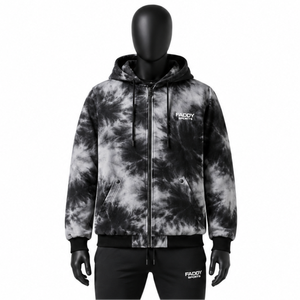 Sweat à capuche zippé unisexe surdimensionné tie-dye streetwear personnalisé en gros, en molleton épais délavé noir et gris pour hommes et femmes - Product Image 1