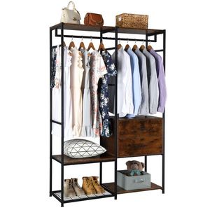 Armadio Indipendente Vingta in Metallo Pesante per Camera da Letto con Scaffali Multipli e Cassetti, Colore Nero - Product Image 5