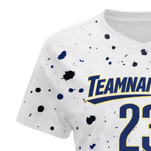 Maillot de football personnalisé blanc pour femmes, design éclaboussures de peinture, manches courtes, respirant, séchage rapide, uniforme d'équipe de football pour filles - Product Image 6