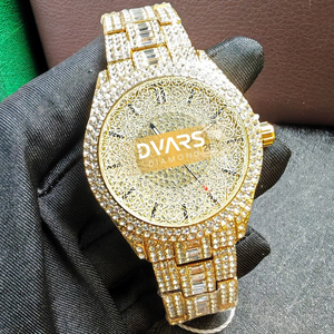 Montre à quartz pour homme de luxe, dorée, entièrement incrustée de diamants simulés, cadran hip-hop bling, bracelet à maillons métalliques - Product Image 4