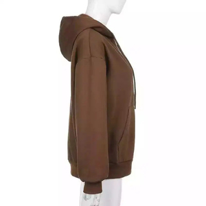 Sweat-shirt à capuche zippé tendance pour homme, couleur unie, en molleton bouclette, coupe décontractée oversize, tricoté pour l'automne, manches classiques - Product Image 6