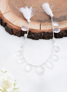 Collar de gotas facetadas de cristal blanco natural | 8 pulgadas de gotas facetadas de cristal blanco para la fabricación de joyería fina con piedras preciosas - Product Image 5
