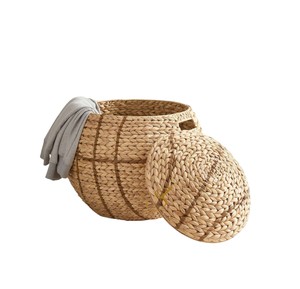 Rugby Ball Water Hyacinth Toy Basket with Handles Woven Kids Storage Box Wicker Decorative Sports Laundry Hamper - Product Image 1