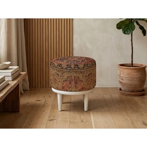 Puf Redondo de Tela Roja con Patas de Madera, Estilo Rústico, Decoración para Sala de Estar - Product Image 5