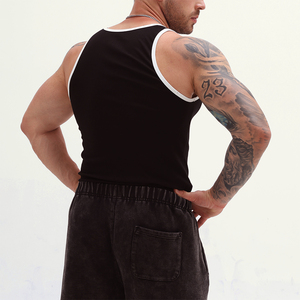 Camiseta sin Mangas de Punto Negra para Hombre, Cuello Redondo, Color Sólido, Chaleco Informal para Gimnasio, Entrenamiento, Uso Diario - Product Image 5