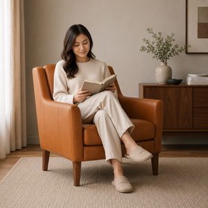 Sillón de Cuero Moderno de Mediados de Siglo con Patas de Madera Maciza, Silla para Sala de Estar, Mueble de Ocio Duradero, Sillón de Cuero Decorativo - Product Image 3
