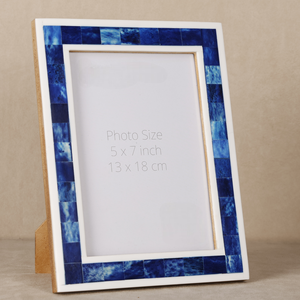 Handcrafted Blue Tiled Bone Inlay <b>Photo</b> <b>Frame</b> <b>5x7</b> Rectangular Wooden Resin Mosaic Picture <b>Frame</b> Tabletop Decor - Product Image 1
