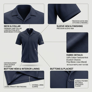 Chemise décontractée pour hommes, bleu marine, à manches longues, col carré, respirante, coupe droite, printemps, à carreaux, avec logo frontal, grandes tailles - Product Image 5