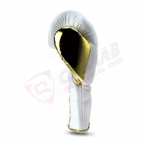 Gants de boxe en cuir de vachette blanc-or et cuir PU Gants d'entraînement avec logo personnalisé pour adultes Caractéristiques de poinçonnage - Product Image 5