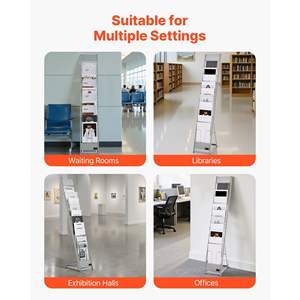 Présentoir de brochures portable en métal argenté à 10 pochettes, support de magazines sur pied, support de littérature, porte-catalogues pour journaux - Product Image 6