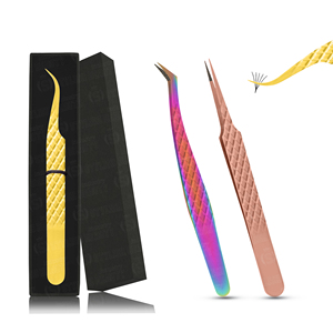 Pince à épiler professionnelle en acier inoxydable pour extensions de cils, avec grip diamanté, emballage boîte individuelle pour une préhension parfaite des cils - Product Image 3